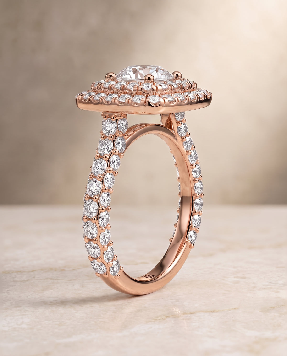 The Dinah Double Halo Round Engagement Ring Setting in 14K Rose Gold
