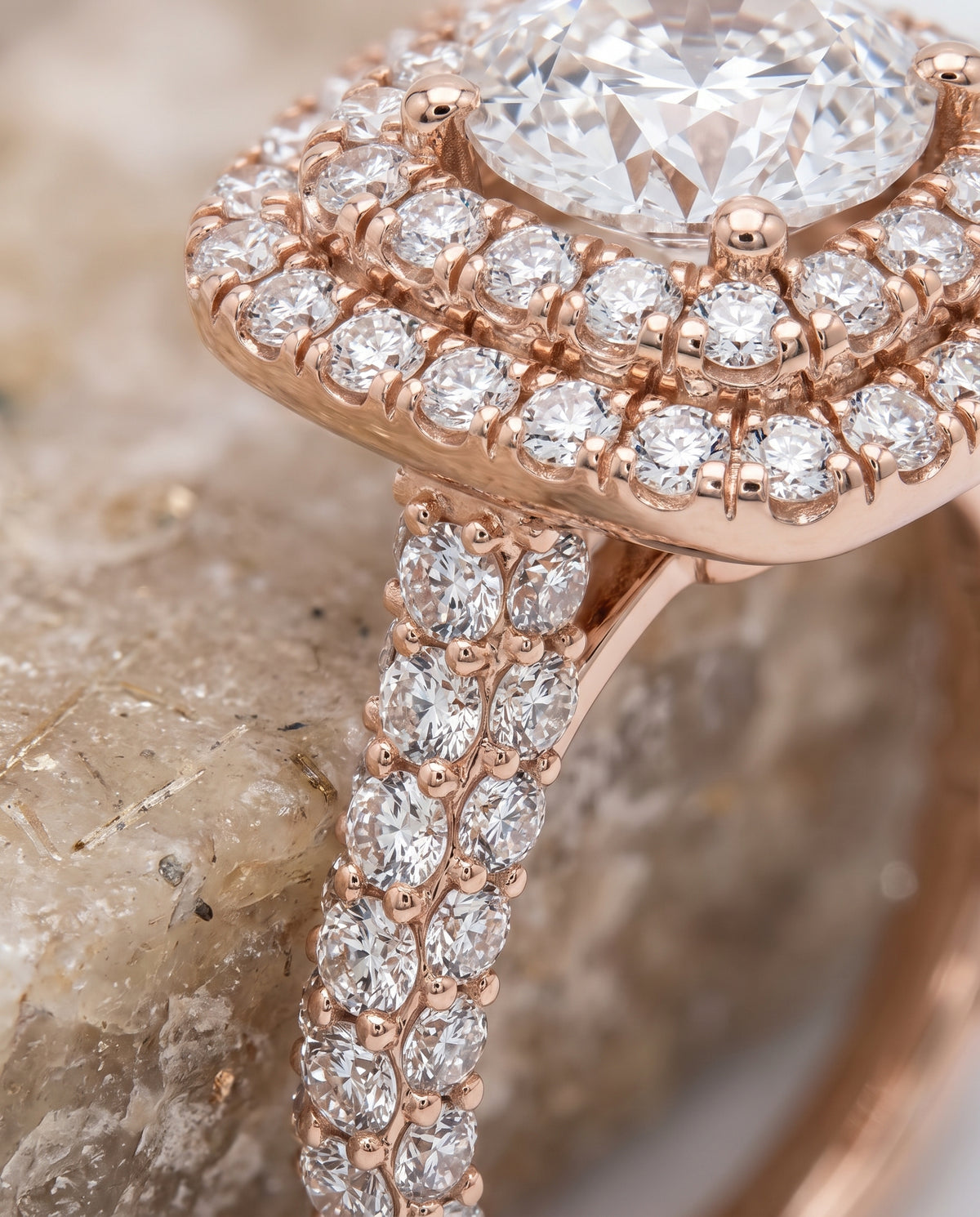 The Dinah Double Halo Round Engagement Ring Setting in 14K Rose Gold