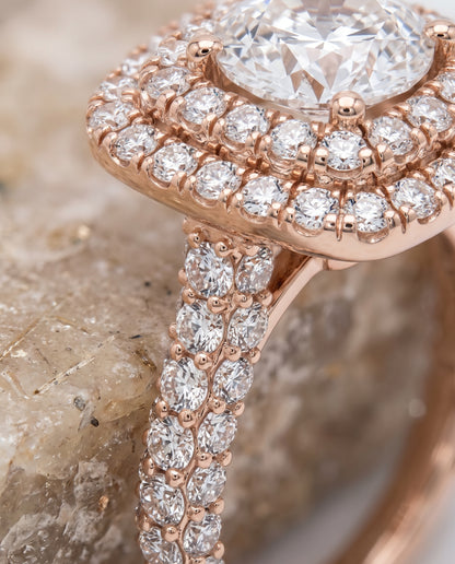 The Dinah Double Halo Round Engagement Ring Setting in 14K Rose Gold