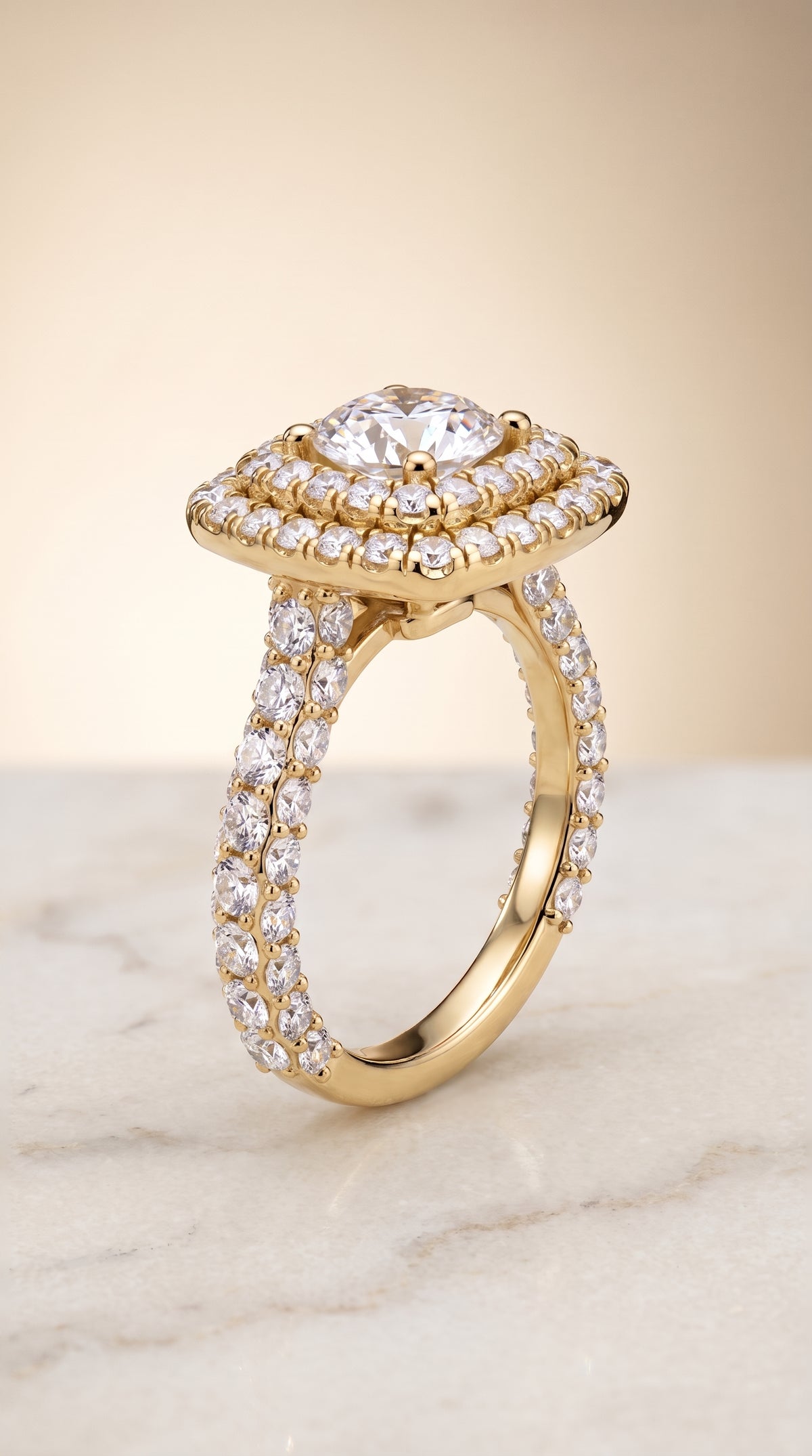 Double Halo styling on The Dinah round engagement ring setting | RockHer