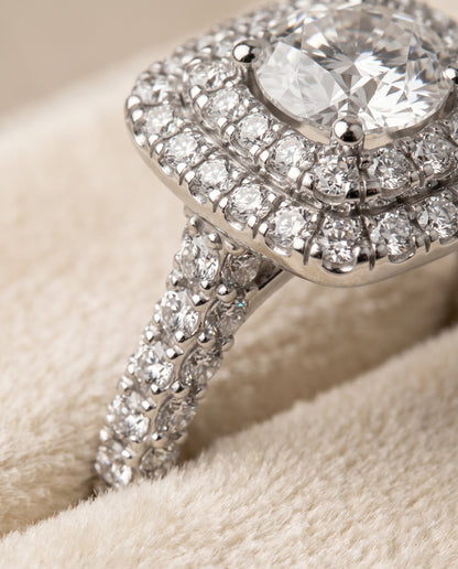 The Dinah Double Halo Round Engagement Ring Setting in Platinum