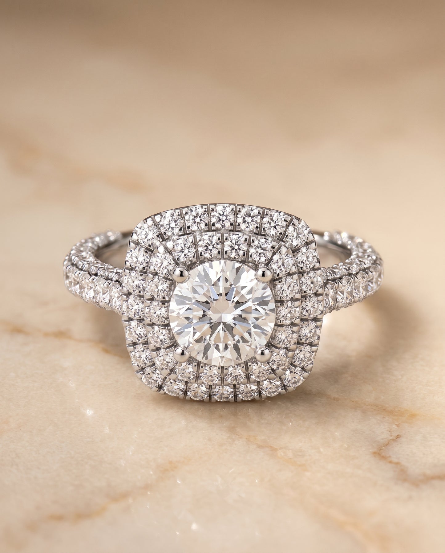 The Dinah Double Halo Round Engagement Ring Setting in Platinum
