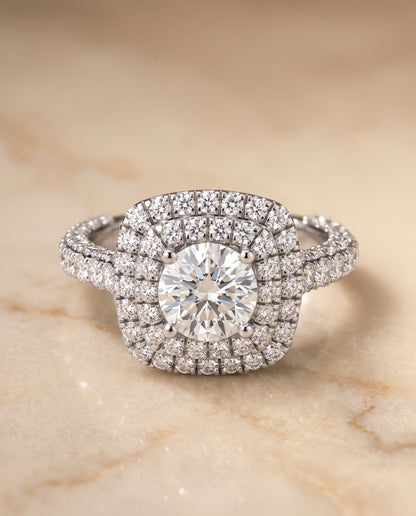 The Dinah Double Halo Round Engagement Ring Setting in Platinum