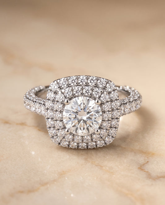 The Dinah Double Halo Round Engagement Ring Setting in 18K White Gold