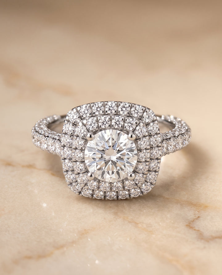 The Dinah Double Halo Round Engagement Ring Setting in Platinum