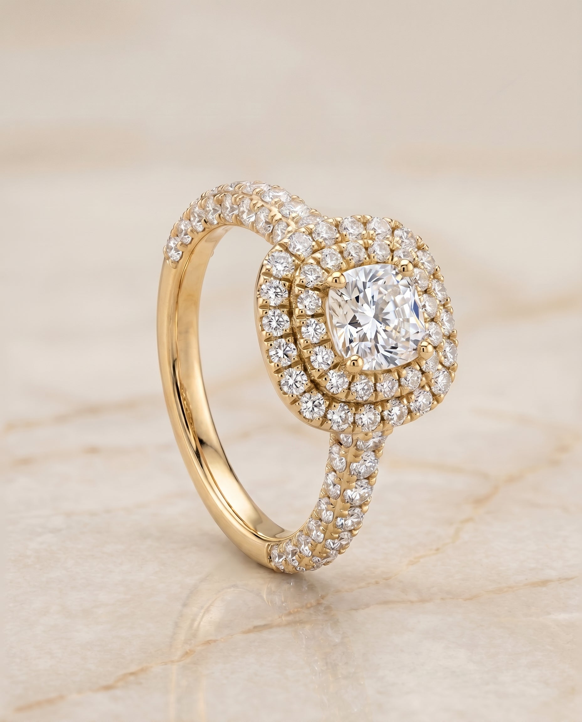 The Dinah setting for cushion diamonds, made to order in 18K Yellow Gold | RockHer