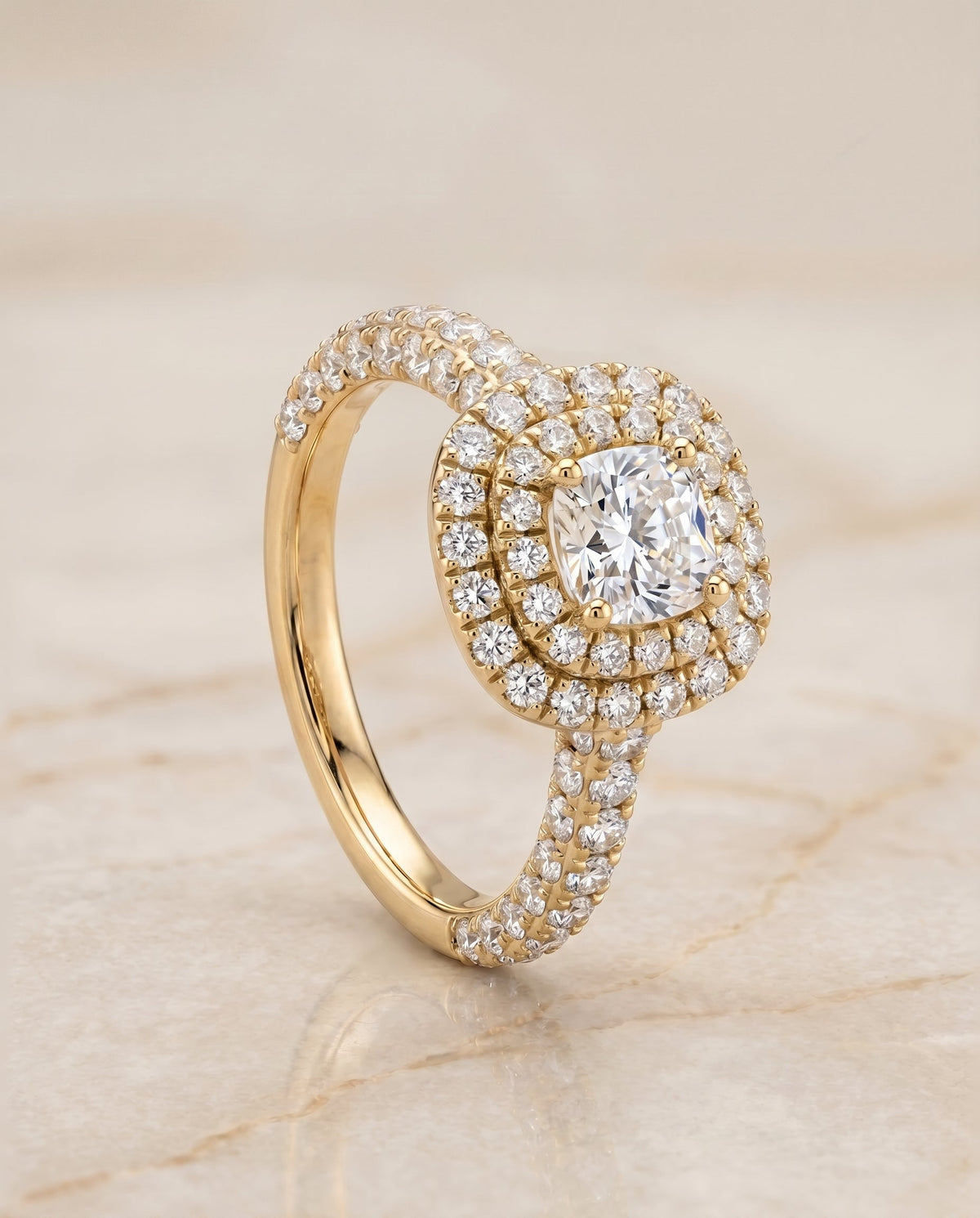 The Dinah setting for cushion diamonds, made to order in 18K Yellow Gold | RockHer