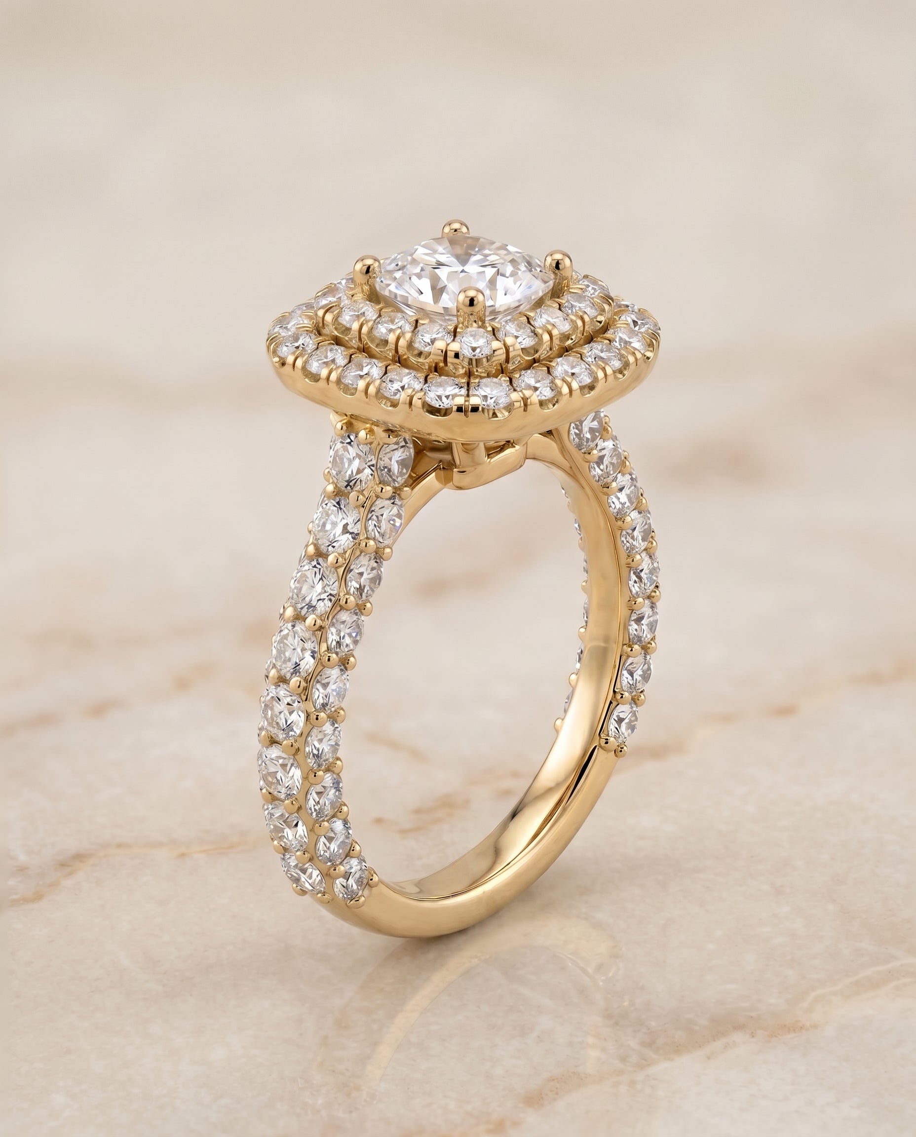 Double Halo Cut styling on The Dinah cushion engagement ring setting | RockHer
