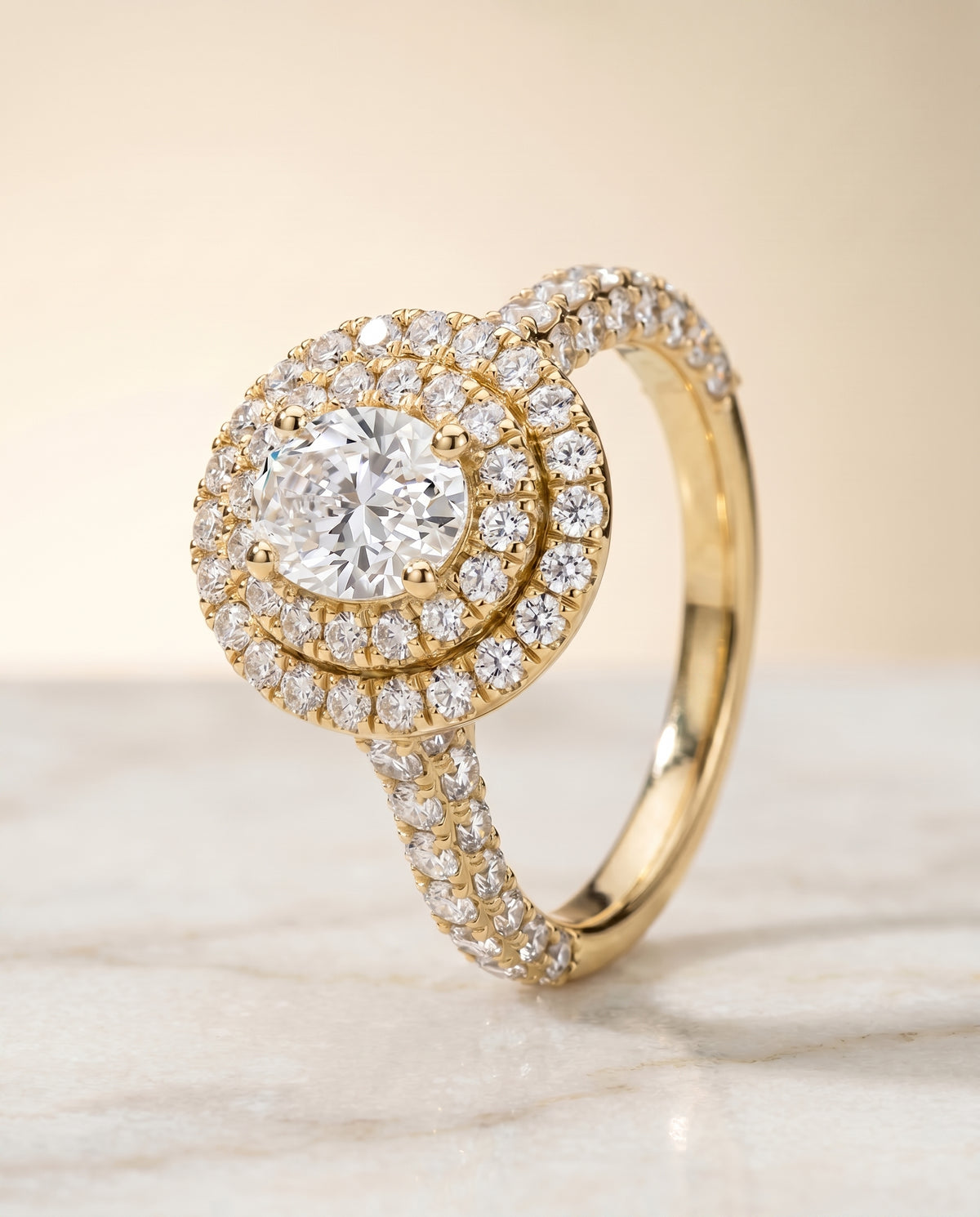 Double Halo styling on The Dinah oval engagement ring setting | RockHer