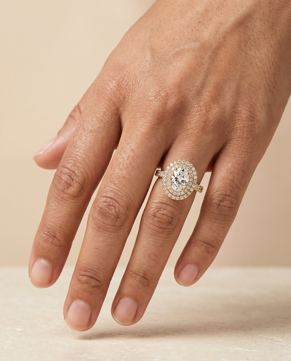 The Dinah engagement ring setting in 18K Yellow Gold, double halo design | RockHer