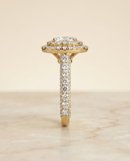 The Dinah Double Halo Oval Engagement Ring Setting in 18K Yellow Gold