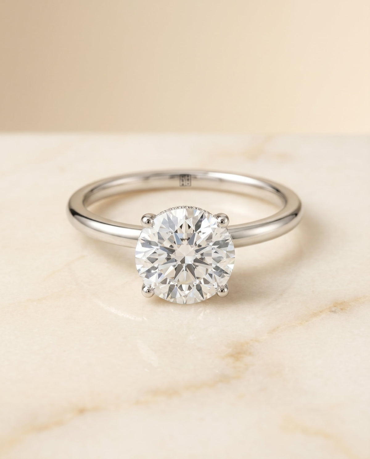 Dolly Select Double Hidden Halo Solitaire Round Lab Diamond Engagement Ring in 18K White Gold, alternate angle | RockHer