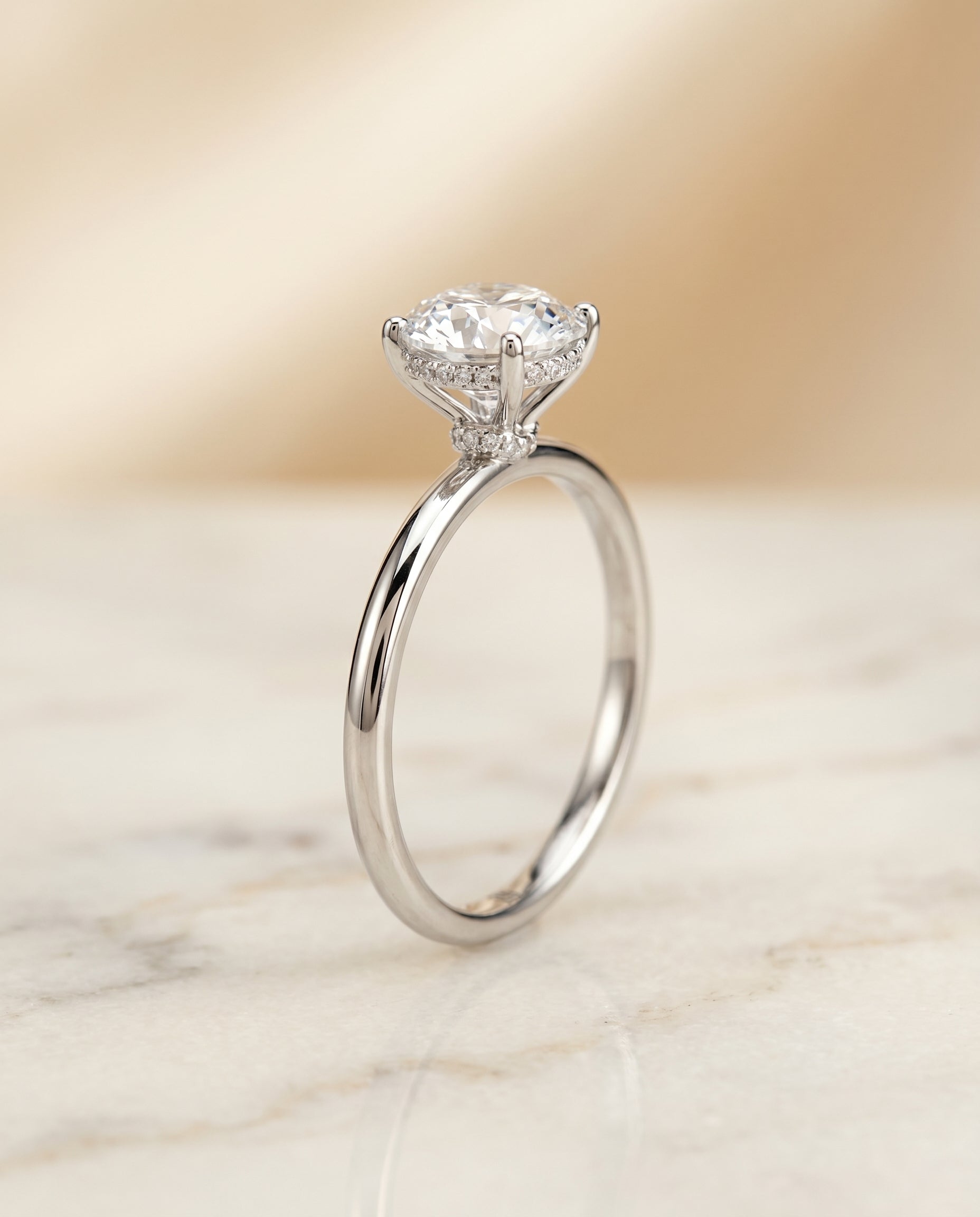 Double Hidden Halo Solitaire styling on The Dolly round engagement ring setting | RockHer