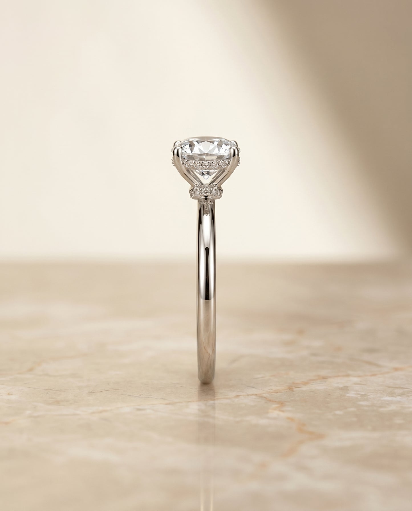 The Dolly Double Hidden Halo Solitaire Round Engagement Ring Setting in Platinum