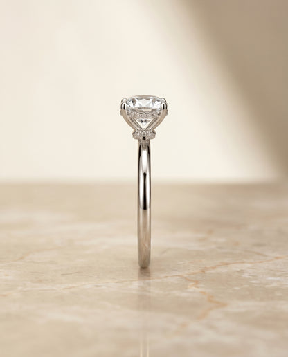 The Dolly Double Hidden Halo Solitaire Round Engagement Ring Setting in Platinum