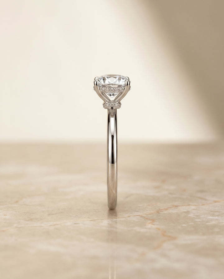 The Dolly Double Hidden Halo Solitaire Round Engagement Ring Setting in Platinum