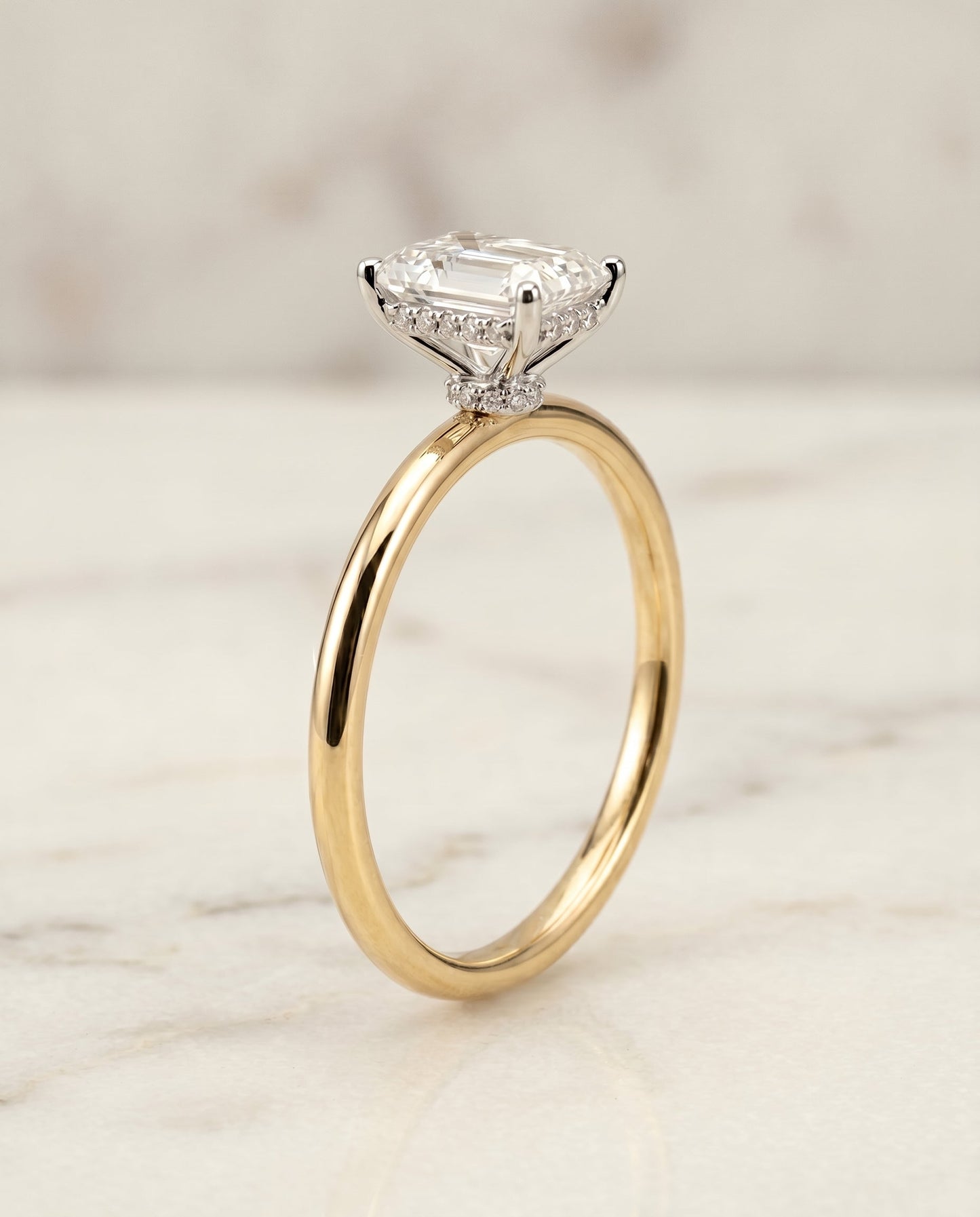 Dolly Select Double Hidden Halo Solitaire Radiant Cut Lab Diamond Engagement Ring in 18K Yellow Gold, front view | RockHer