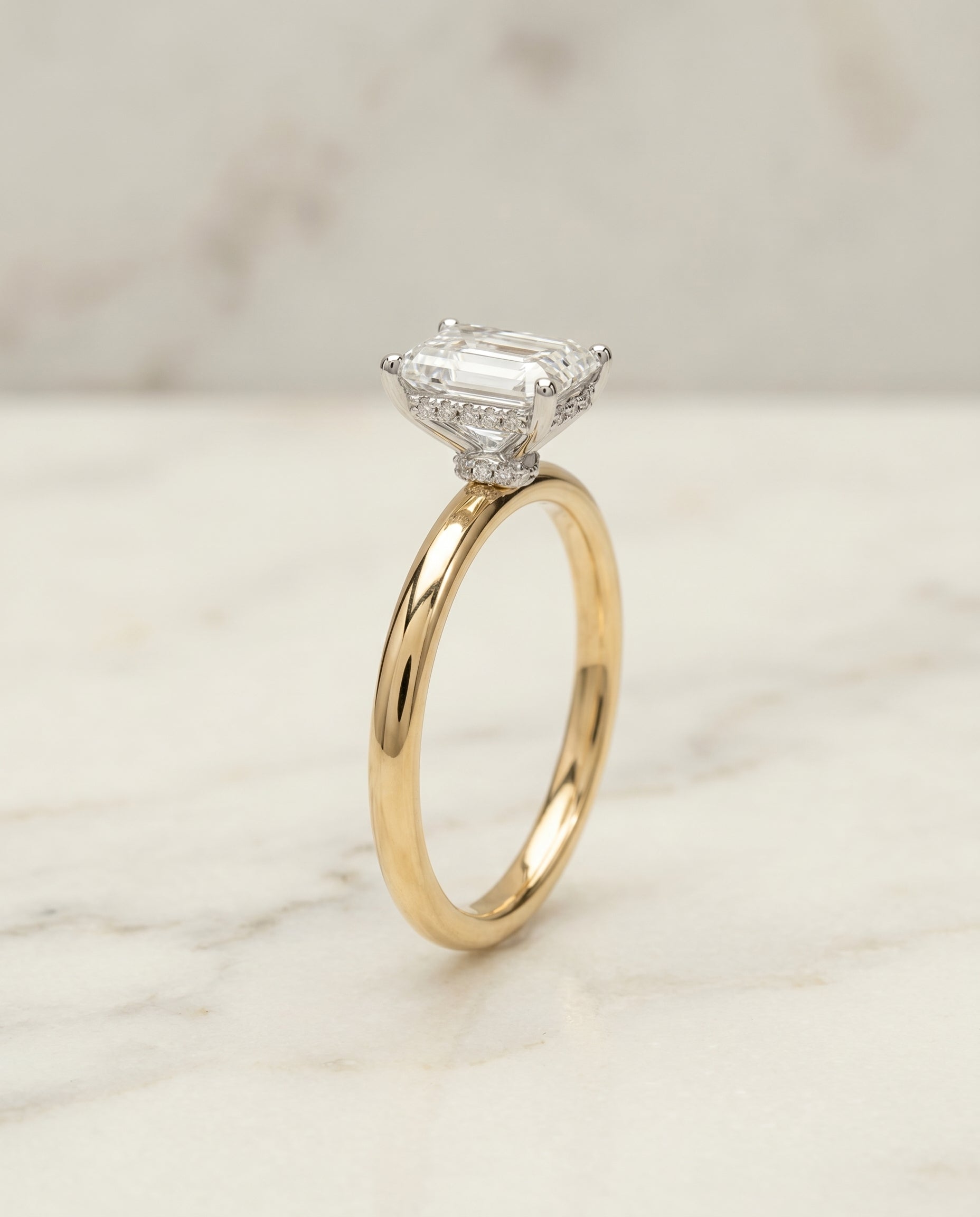 The Dolly setting for radiant diamonds, made to order in 18K Yellow Gold | RockHer