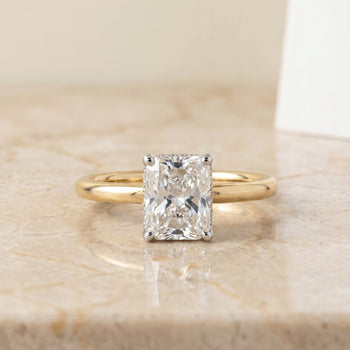 The Dolly Double Hidden Halo Solitaire Radiant Cut Engagement Ring Setting in 18K Yellow Gold