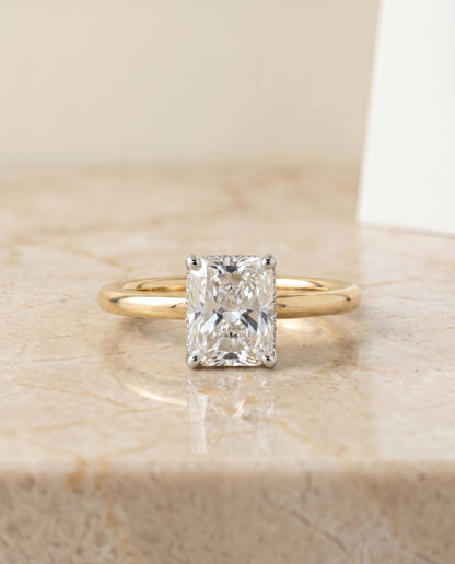 The Dolly Double Hidden Halo Solitaire Radiant Cut Engagement Ring Setting in 18K Yellow Gold