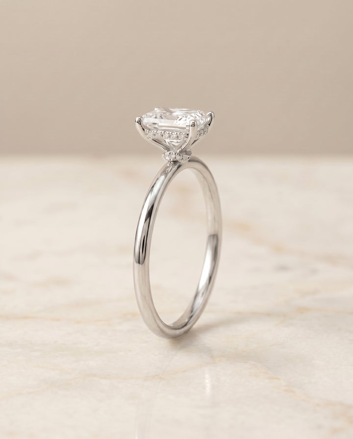The Dolly Solitaire Engagement Ring Setting for Radiant Diamonds in Platinum