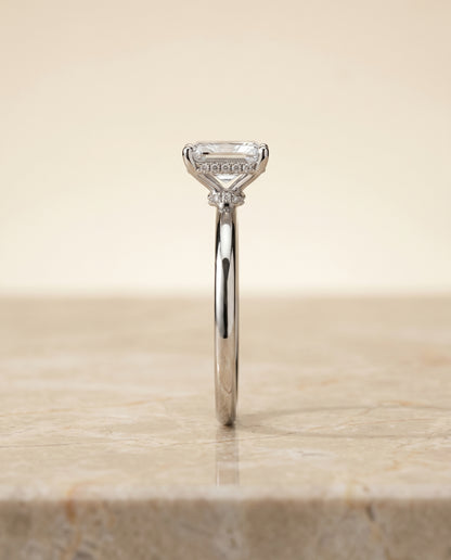 The Dolly Double Hidden Halo Solitaire Radiant Cut Engagement Ring Setting in 18K White Gold