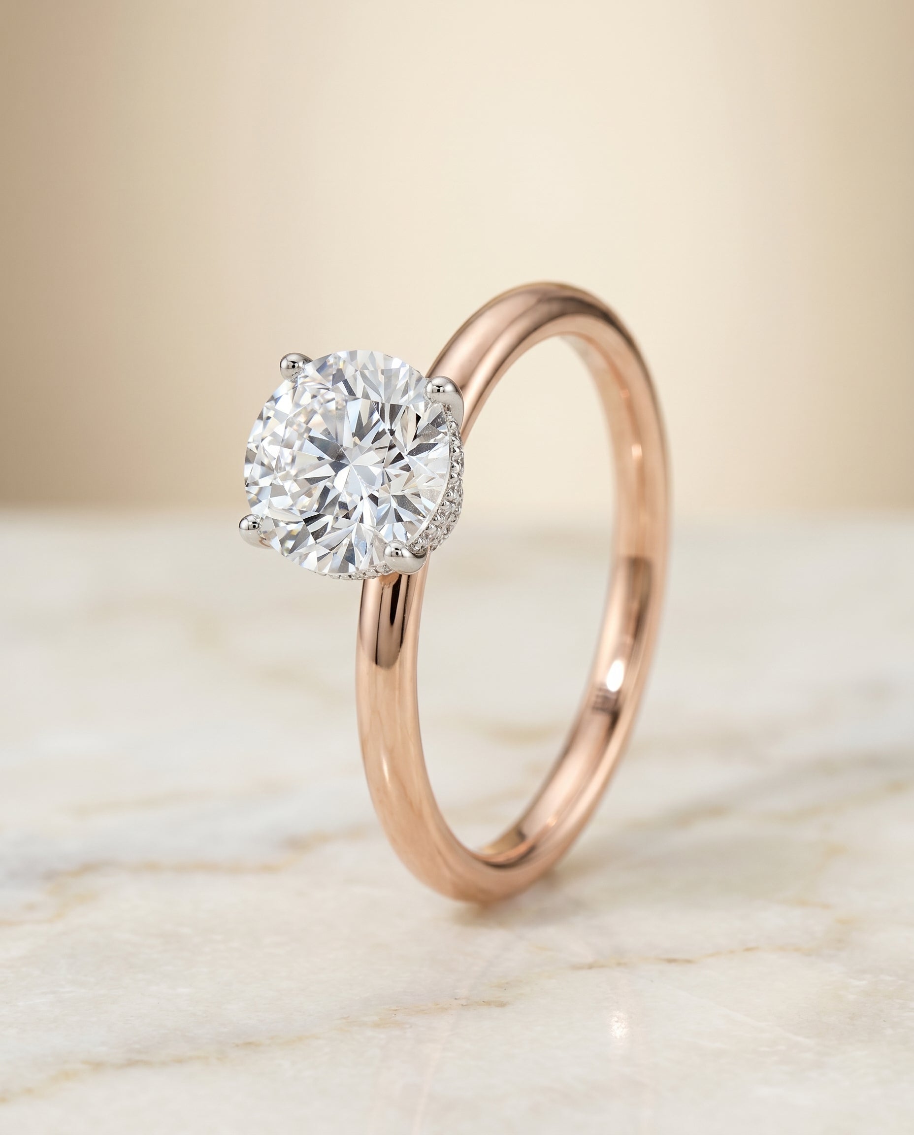 Double Hidden Halo Solitaire styling on The Dolly round engagement ring setting | RockHer