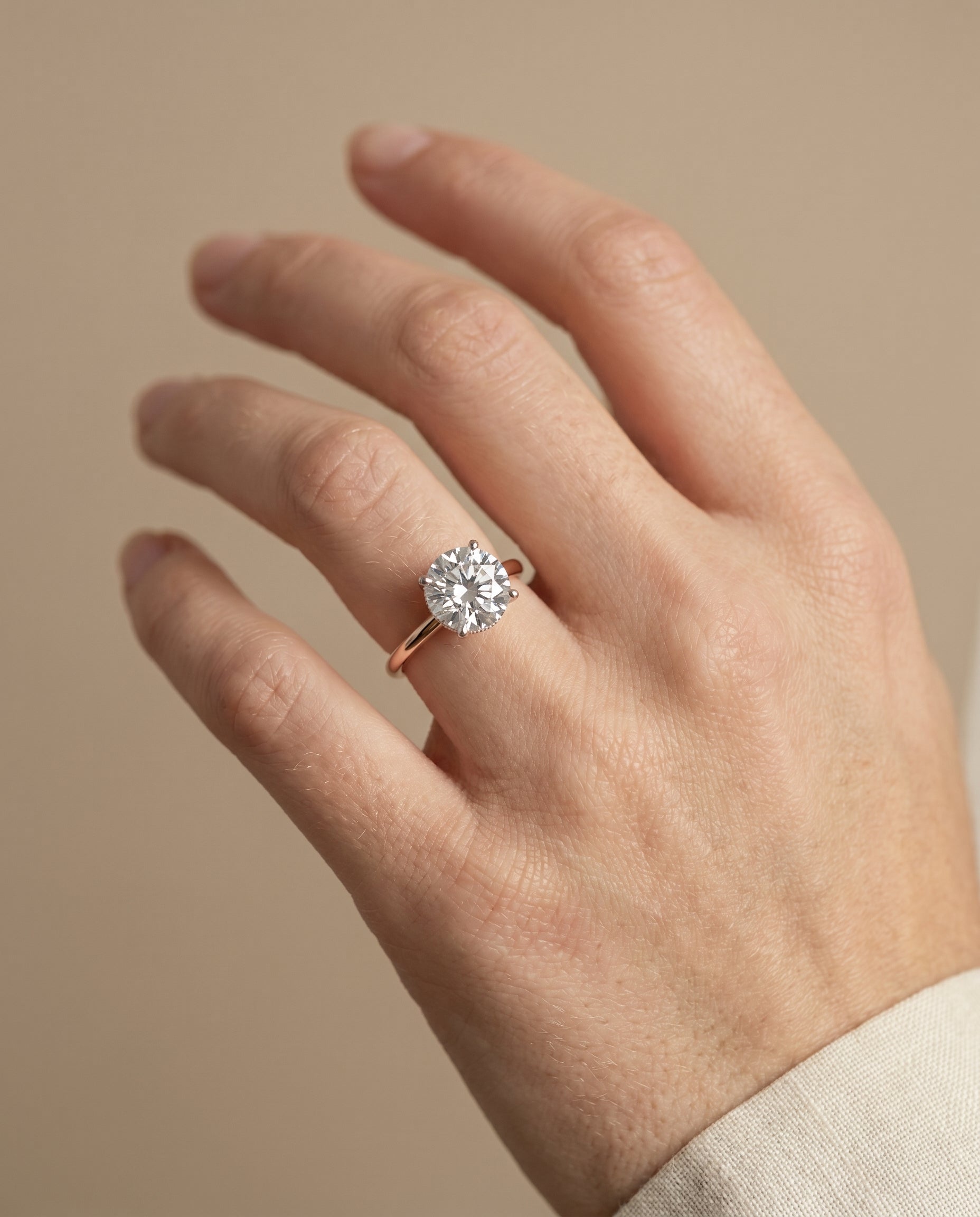 The Dolly engagement ring setting in 14K Rose Gold, double hidden halo solitaire design | RockHer