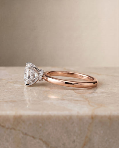 The Dolly Double Hidden Halo Solitaire Round Engagement Ring Setting in 14K Rose Gold