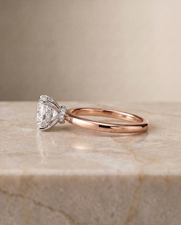 The Dolly Double Hidden Halo Solitaire Round Engagement Ring Setting in 14K Rose Gold