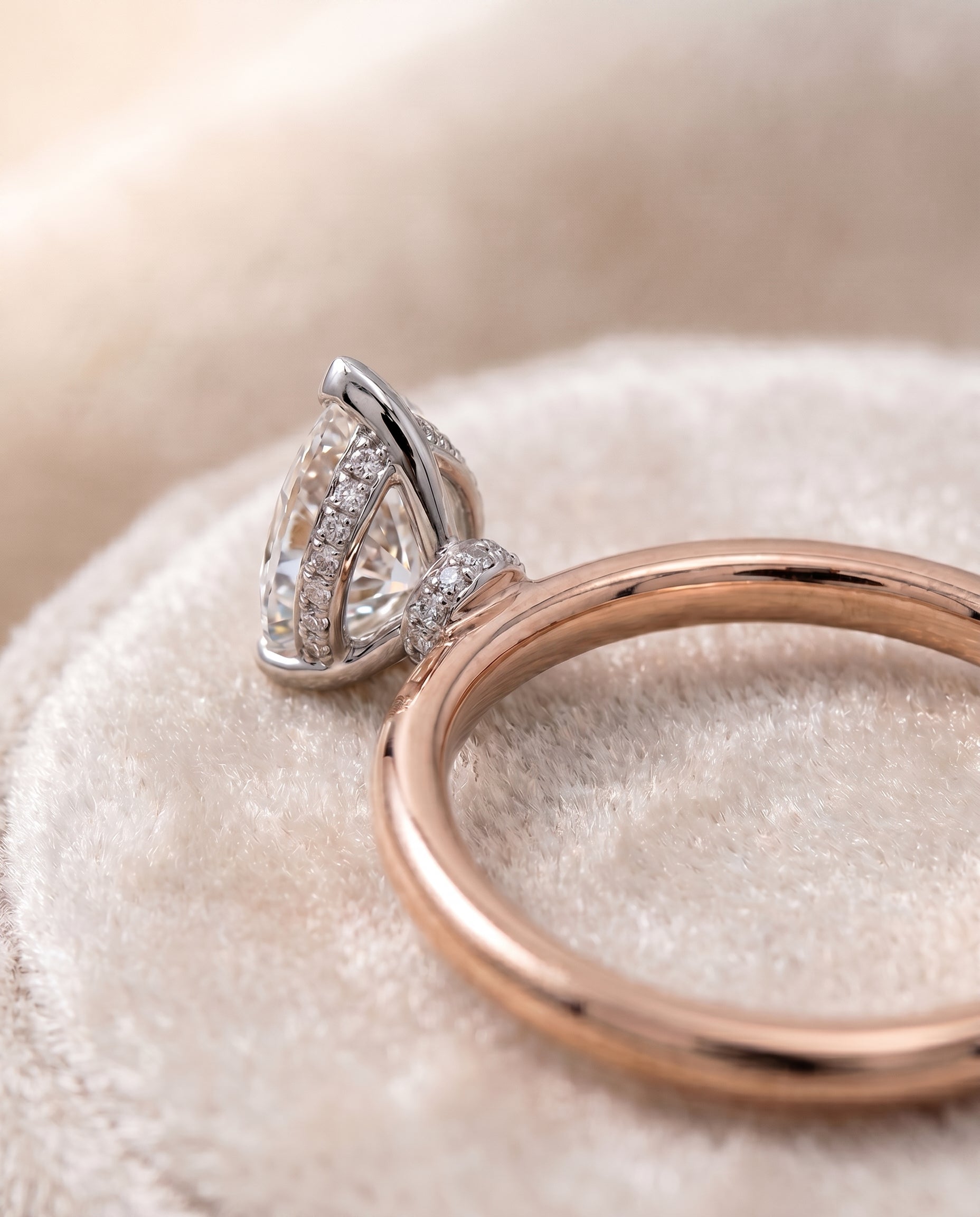 14K Rose Gold band of The Dolly princess engagement ring setting | RockHer