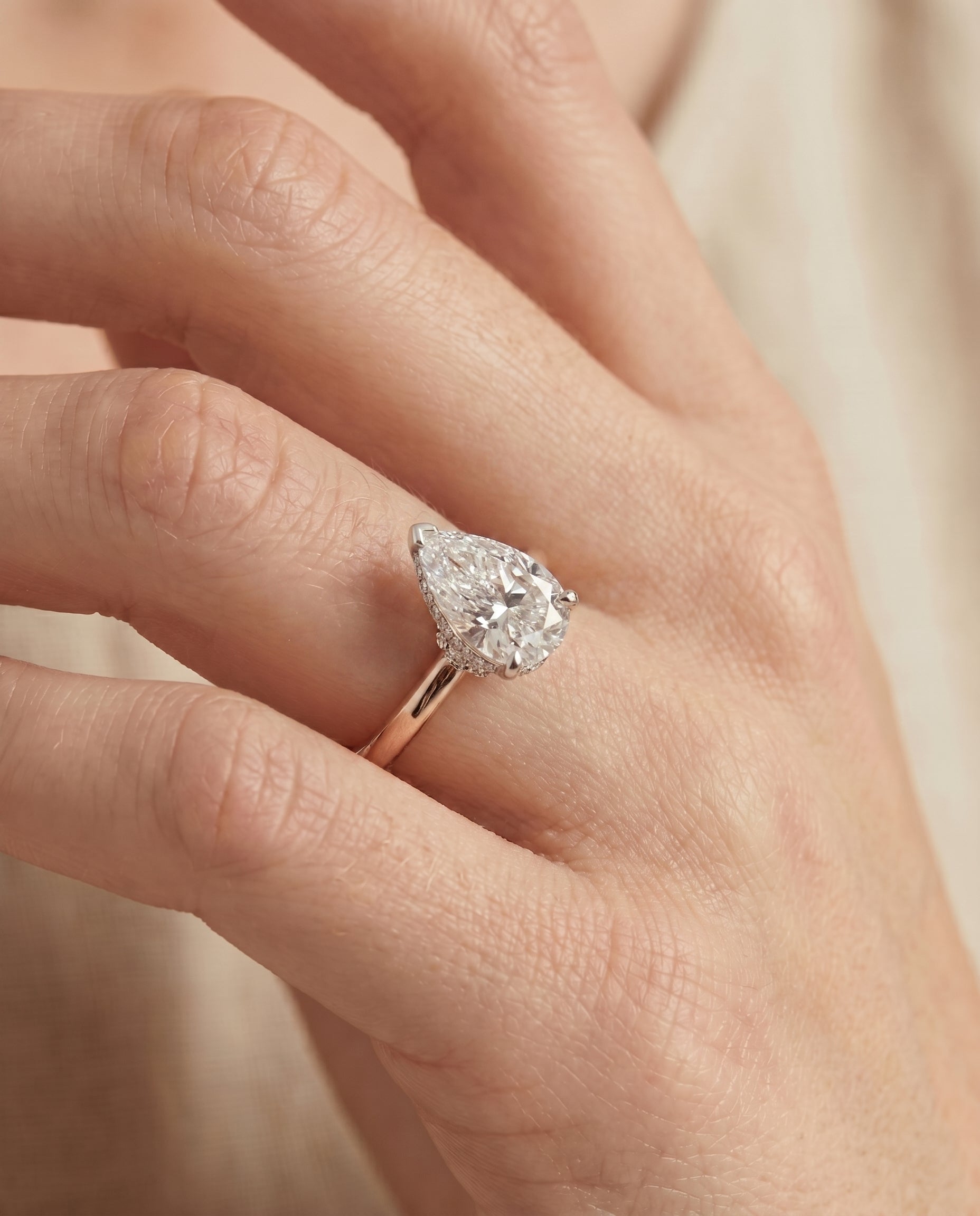 The Dolly engagement ring setting in 14K Rose Gold, double hidden halo solitaire design | RockHer