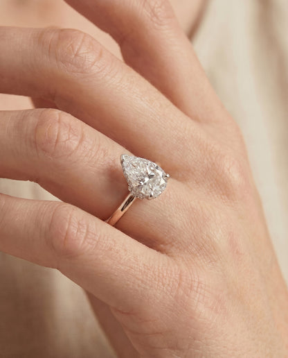 Dolly Select Double Hidden Halo Solitaire Princess Cut Lab Diamond Engagement Ring in 14K Rose Gold, shown on hand | RockHer