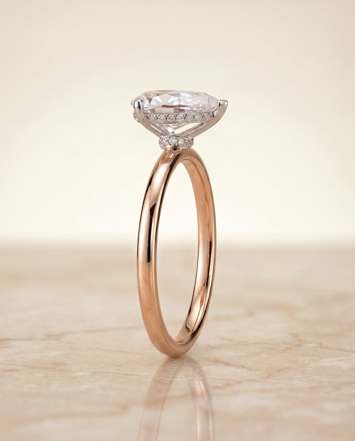 Dolly Select Double Hidden Halo Solitaire Princess Cut Lab Diamond Engagement Ring in 14K Rose Gold, side view | RockHer