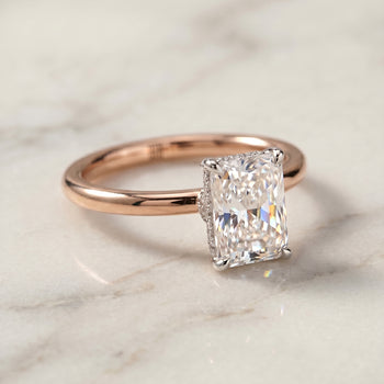 The Dolly Double Hidden Halo Solitaire Radiant Cut Engagement Ring Setting in 14K Rose Gold