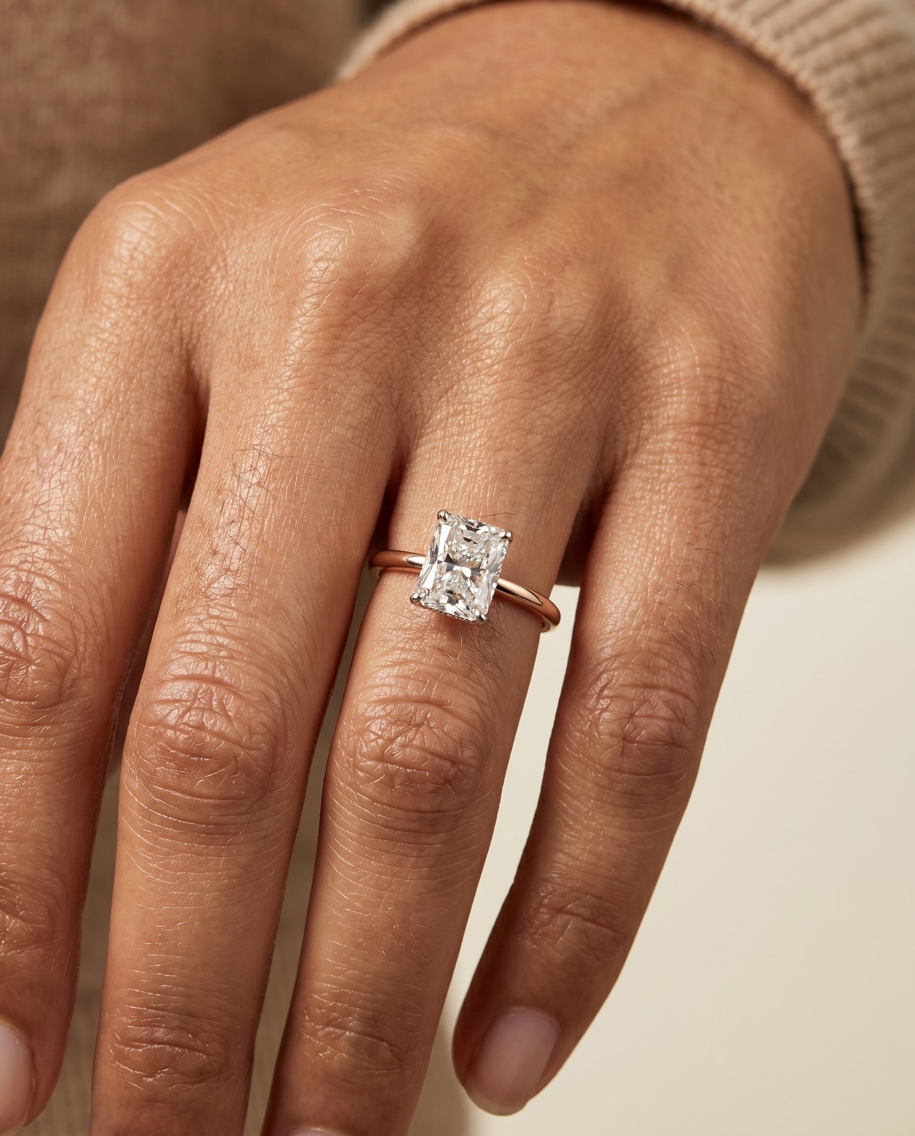 The Dolly engagement ring setting in 14K Rose Gold, double hidden halo solitaire cut design | RockHer