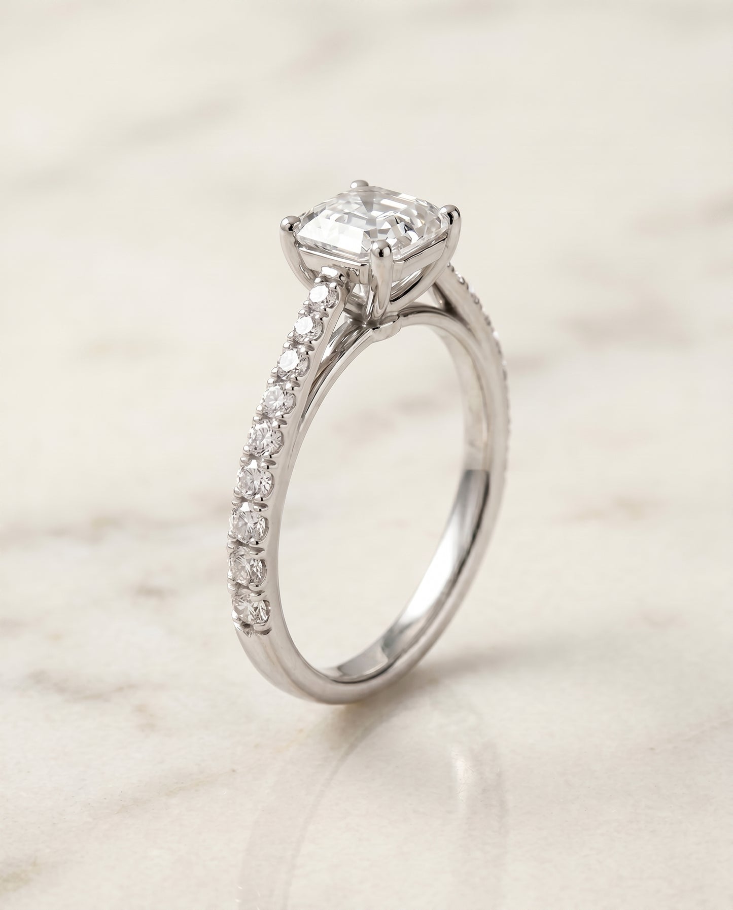 The Donna Cathedral French Pavé Solitaire Asscher Cut Engagement Ring Setting in Platinum