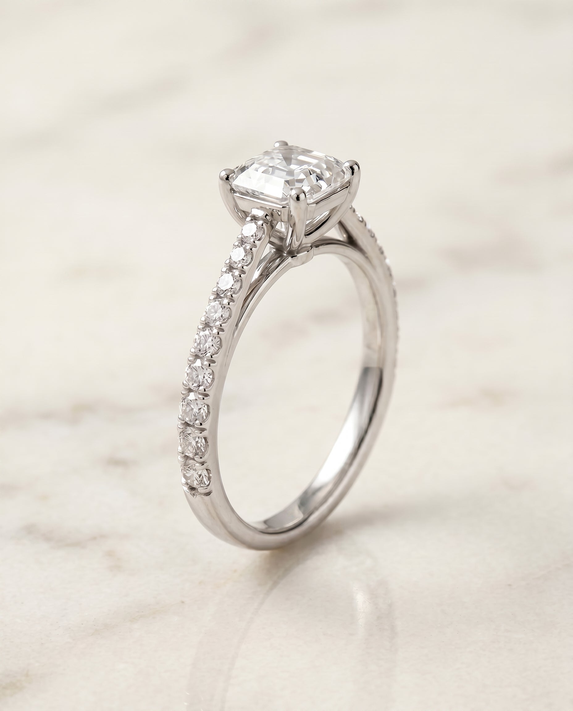 Cathedral French Pavé Solitaire Cut styling on The Donna asscher engagement ring setting | RockHer