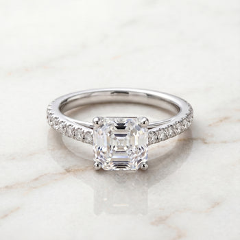 The Donna Cathedral French Pavé Solitaire Asscher Cut Engagement Ring Setting in Platinum