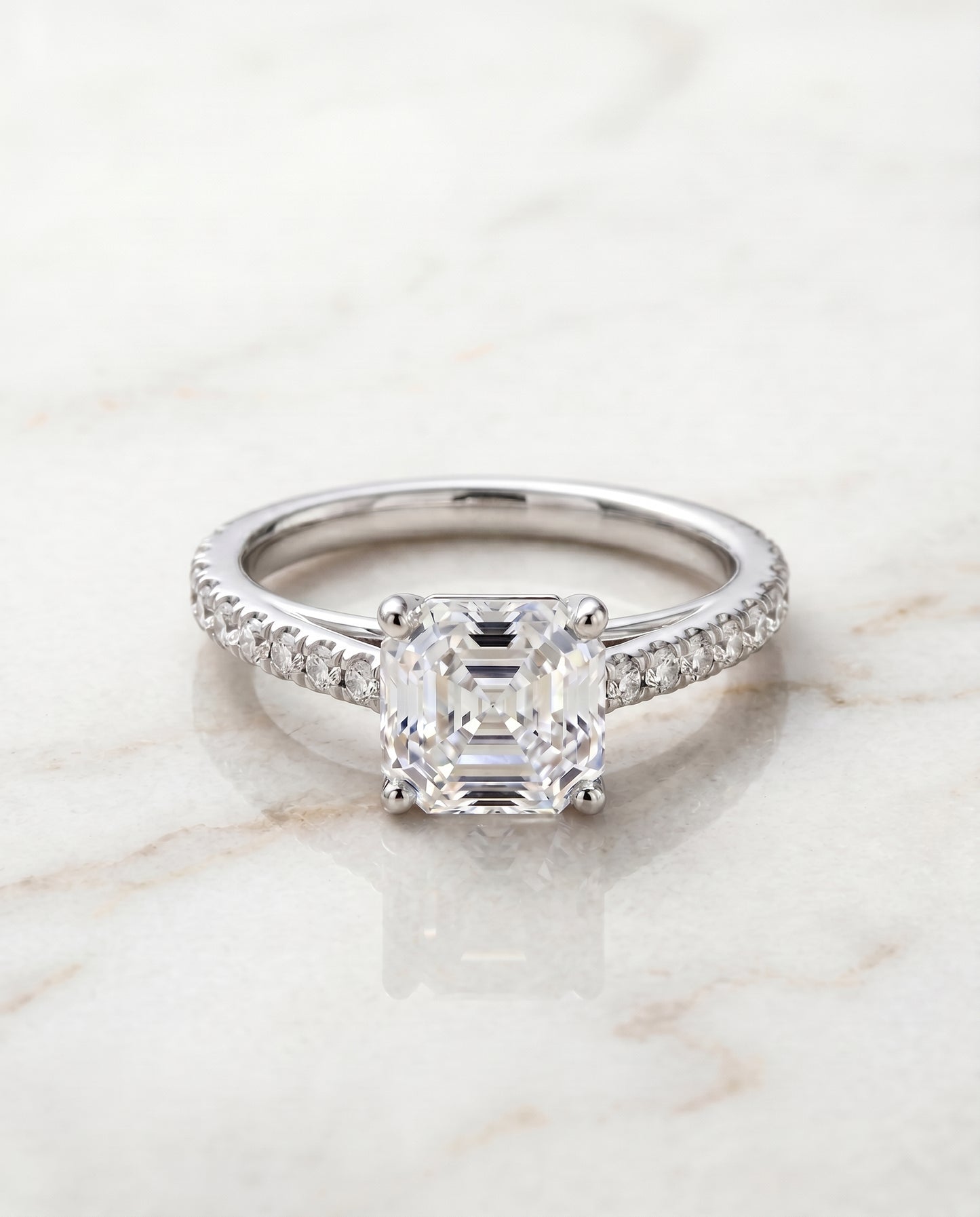 The Donna Cathedral French Pavé Solitaire Asscher Cut Engagement Ring Setting in Platinum