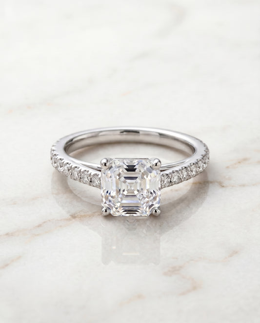 The Donna Cathedral Engagement Ring Setting for Asscher Diamonds in Platinum