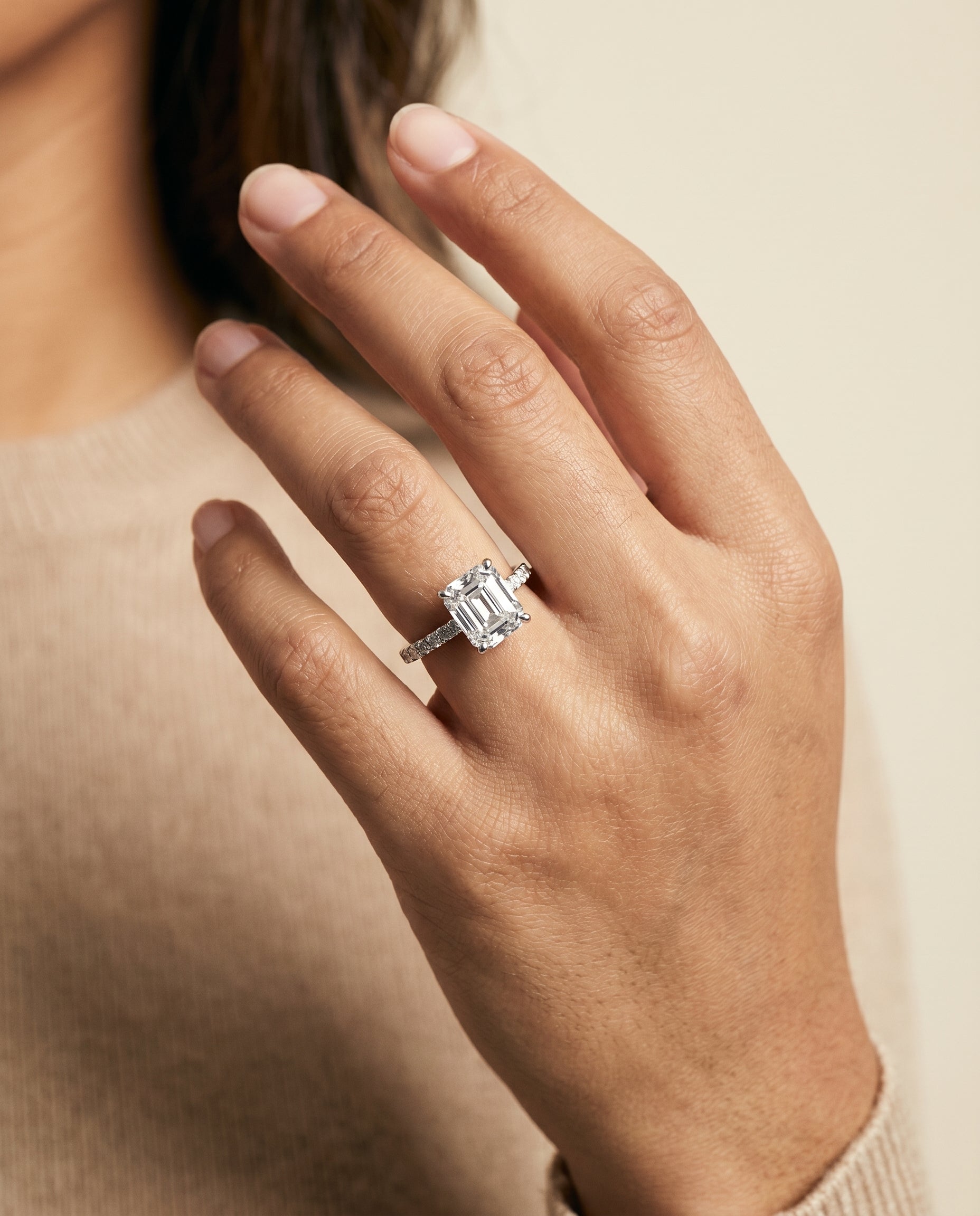 The Donna engagement ring setting in Platinum, cathedral french pavé solitaire cut design | RockHer