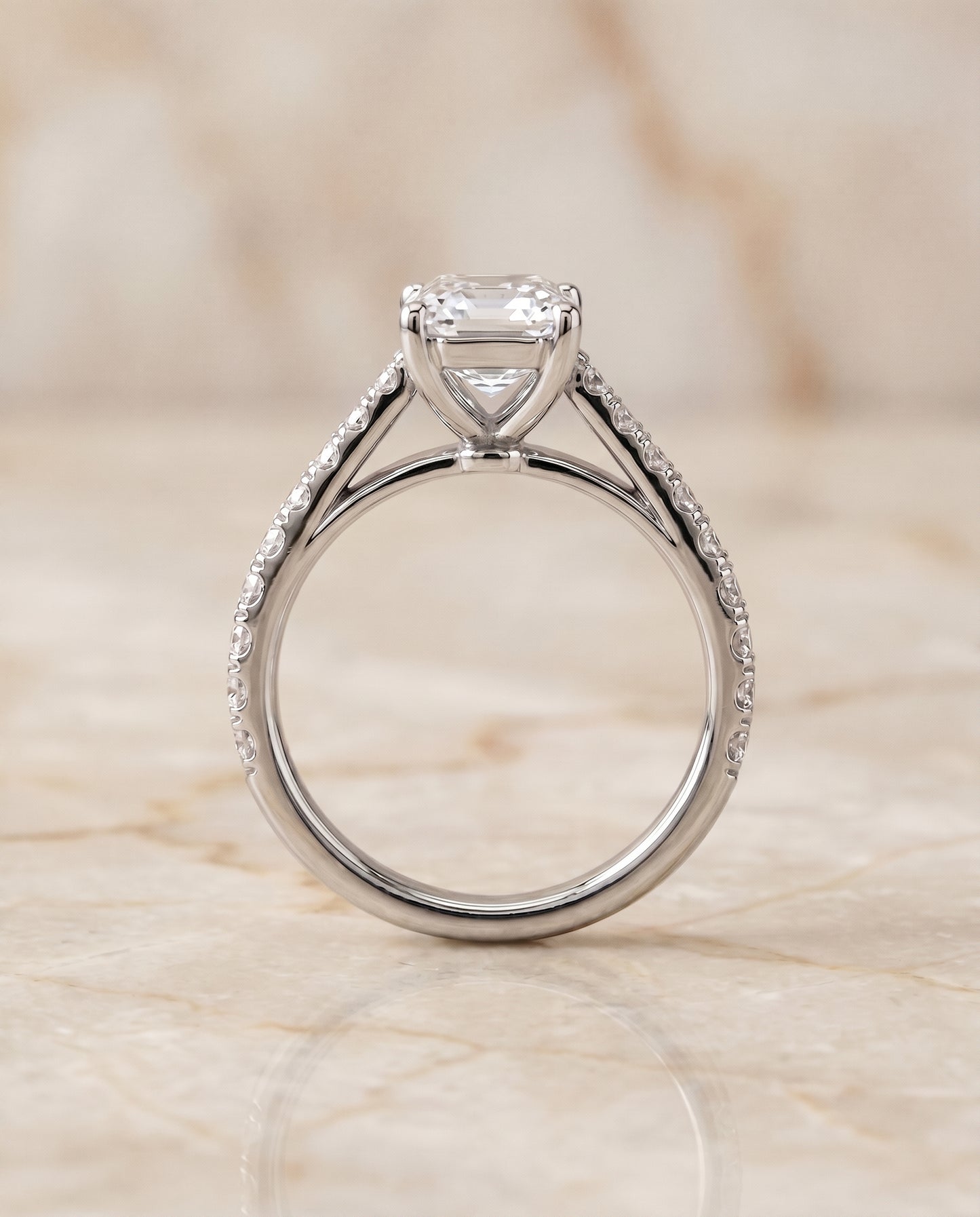 The Donna Cathedral French Pavé Solitaire Asscher Cut Engagement Ring Setting in Platinum