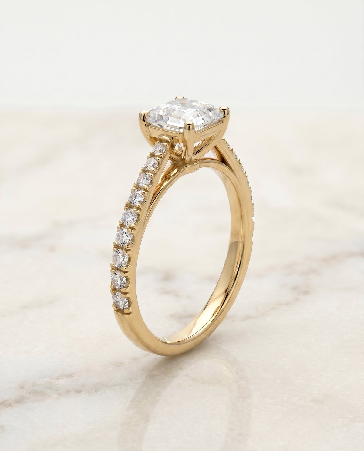 Donna Select Cathedral Asscher Cut Lab Diamond Engagement Ring in 18K Yellow Gold, front view | RockHer