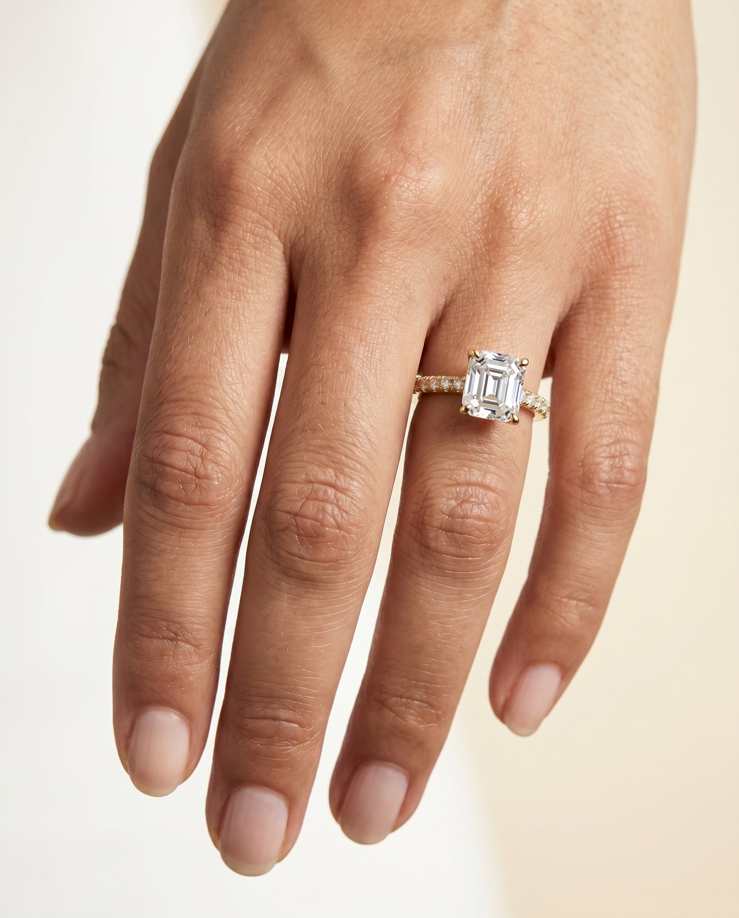 The Donna Cathedral French Pavé Solitaire Asscher Cut Engagement Ring Setting in 18K Yellow Gold