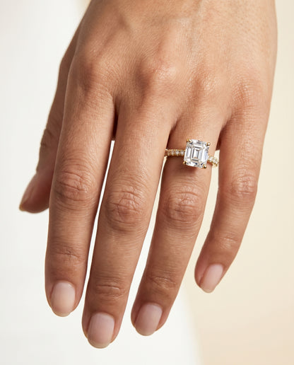 The Donna Cathedral French Pavé Solitaire Asscher Cut Engagement Ring Setting in 18K Yellow Gold