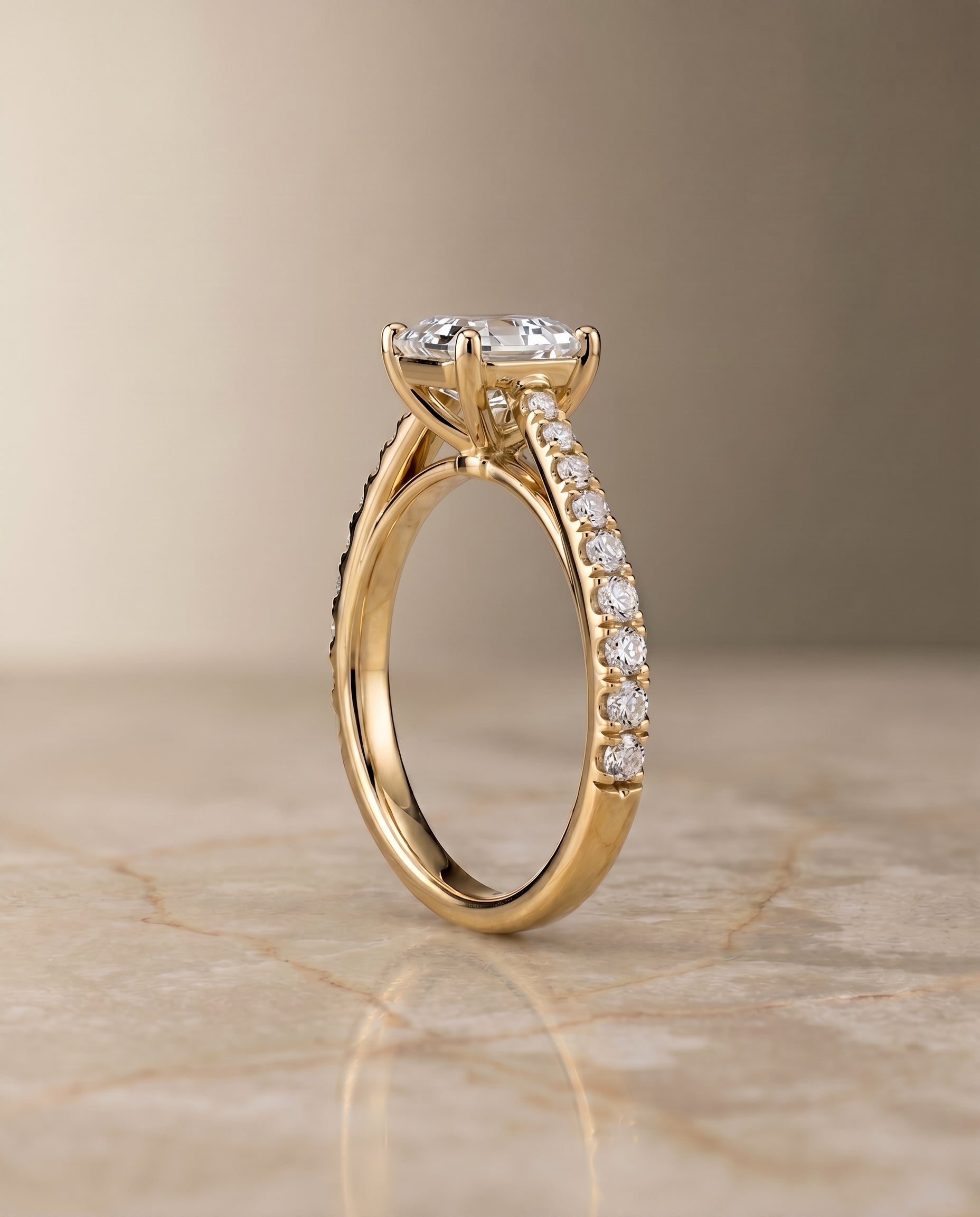 Cathedral French Pavé Solitaire Cut styling on The Donna asscher engagement ring setting | RockHer