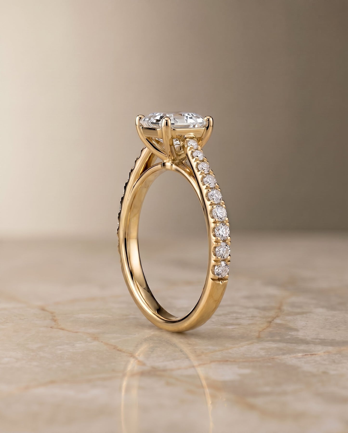 Donna Select Cathedral Asscher Cut Lab Diamond Engagement Ring in 18K Yellow Gold, side view | RockHer