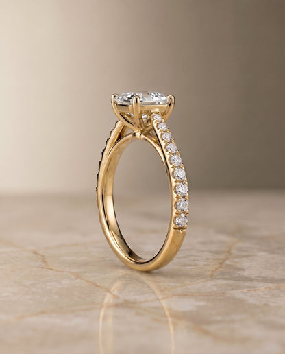 Donna Select Cathedral Asscher Cut Lab Diamond Engagement Ring in 18K Yellow Gold, side view | RockHer