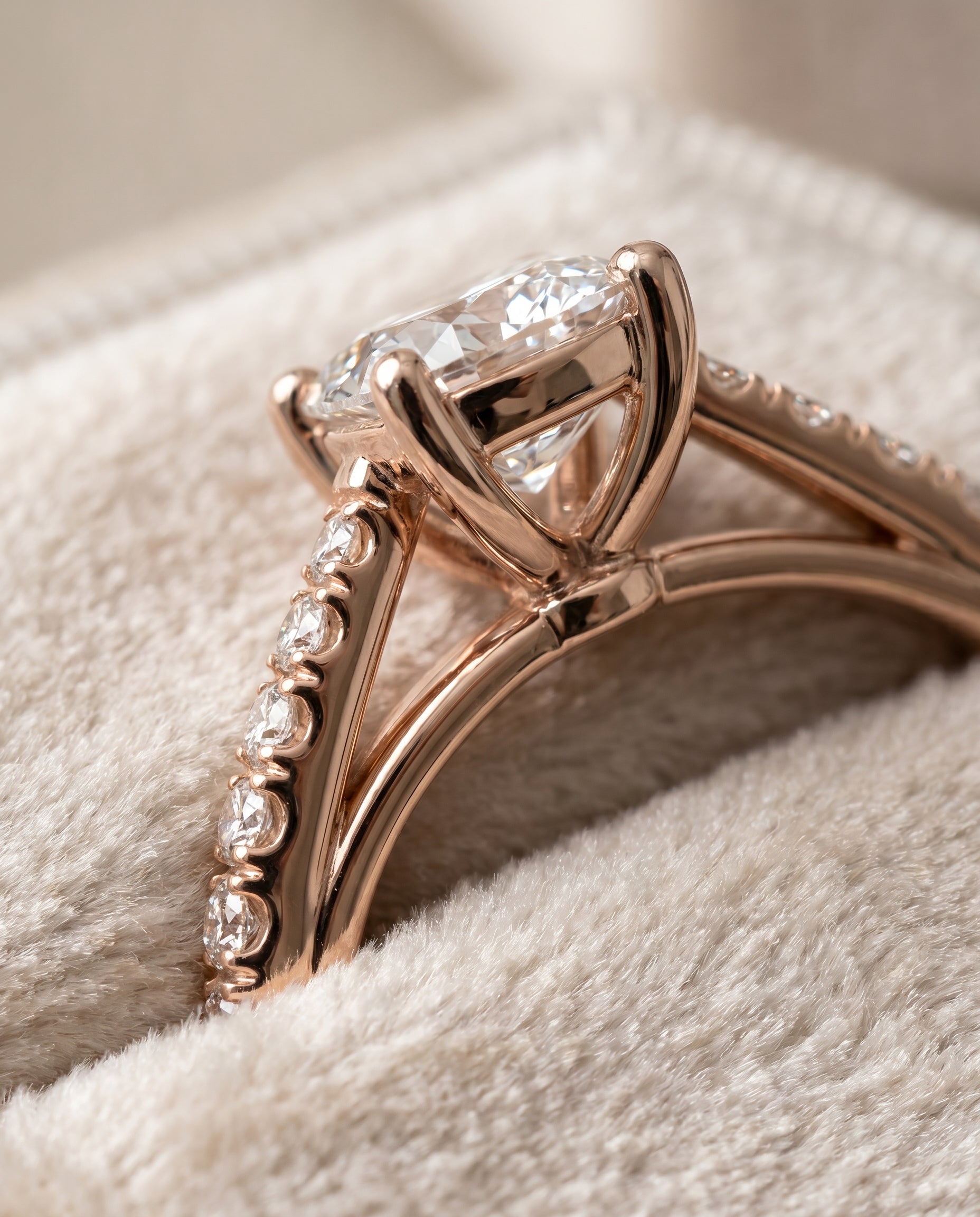 14K Rose Gold band of The Donna cushion engagement ring setting | RockHer